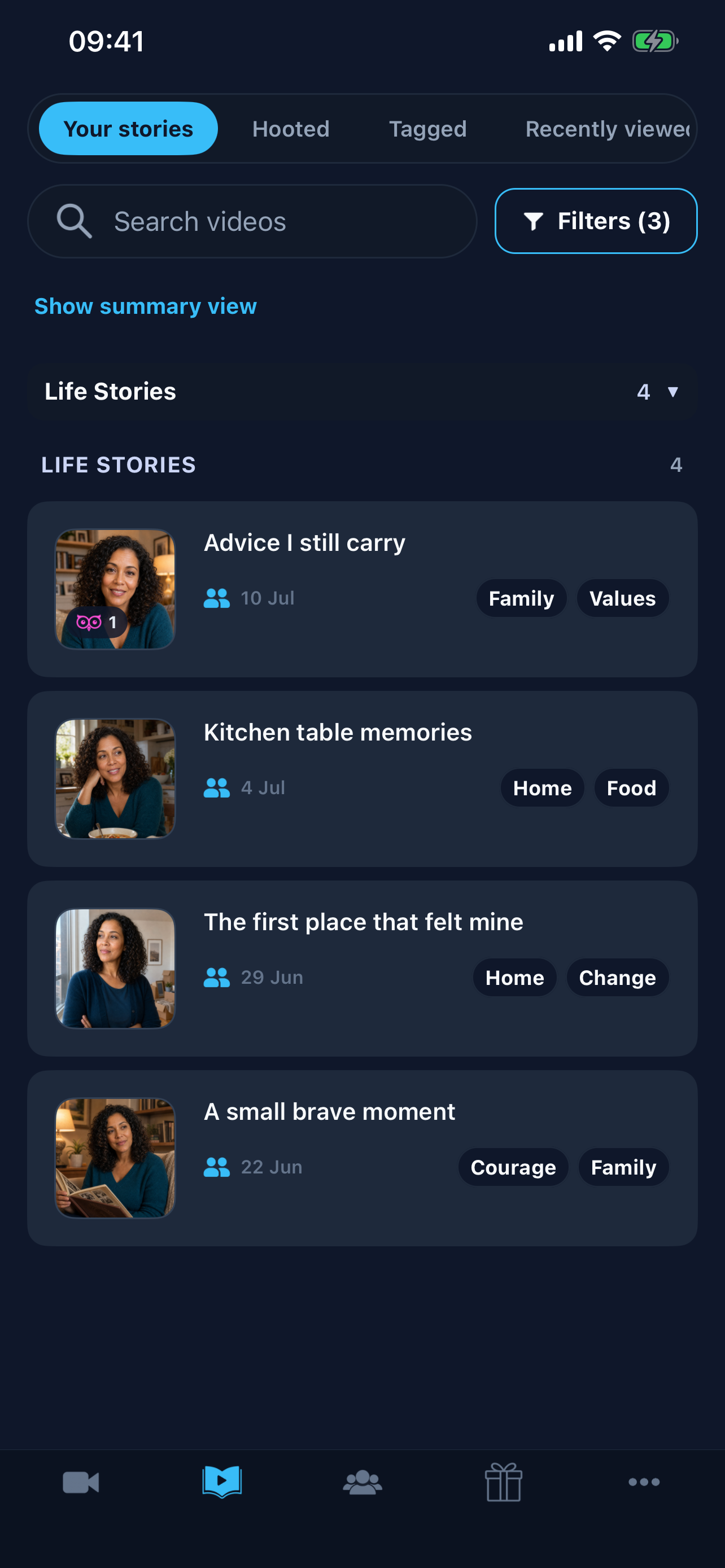 Owl Pod Stories searchable Life Stories collection